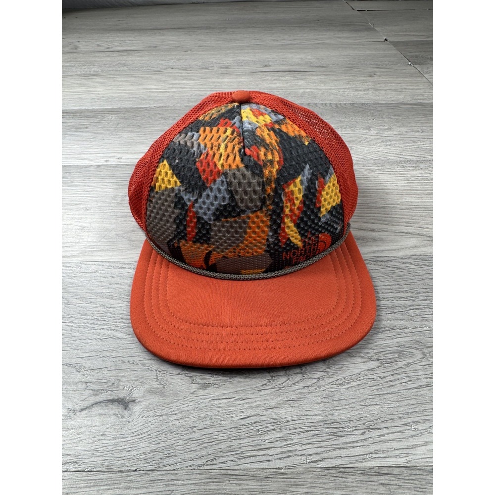 The North Face Hat Cap Adjustable Mens Outdoors Camouflage Geometric Orange Gray